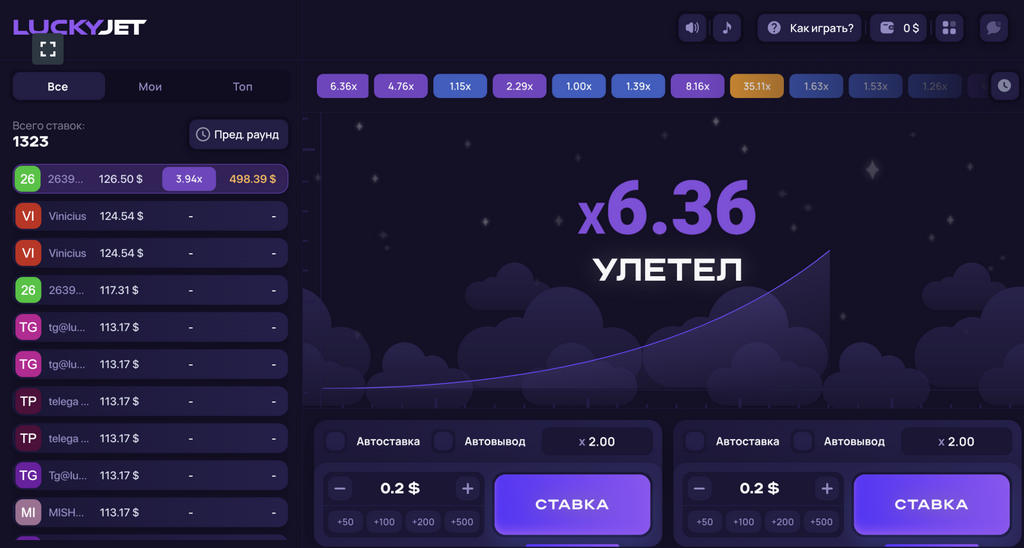 Sitio web oficial del videojuego Lucky Jet